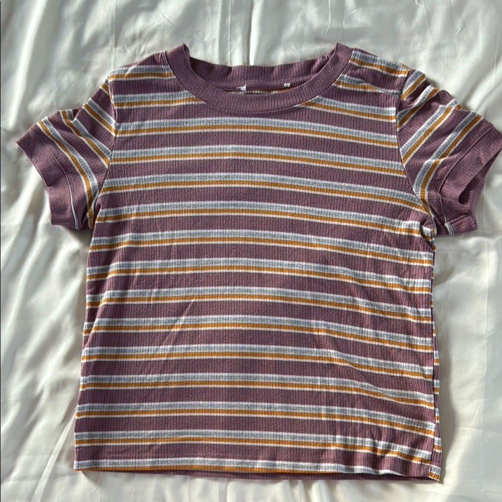 Purple and Yellow Striped Short Sleeve Tee